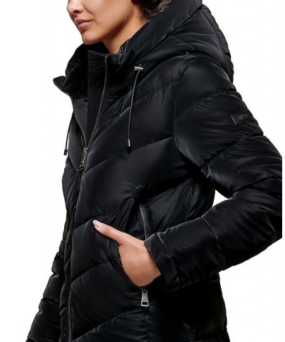 Women's Hooded Shine Puffer Coat Black $72.00 Coats