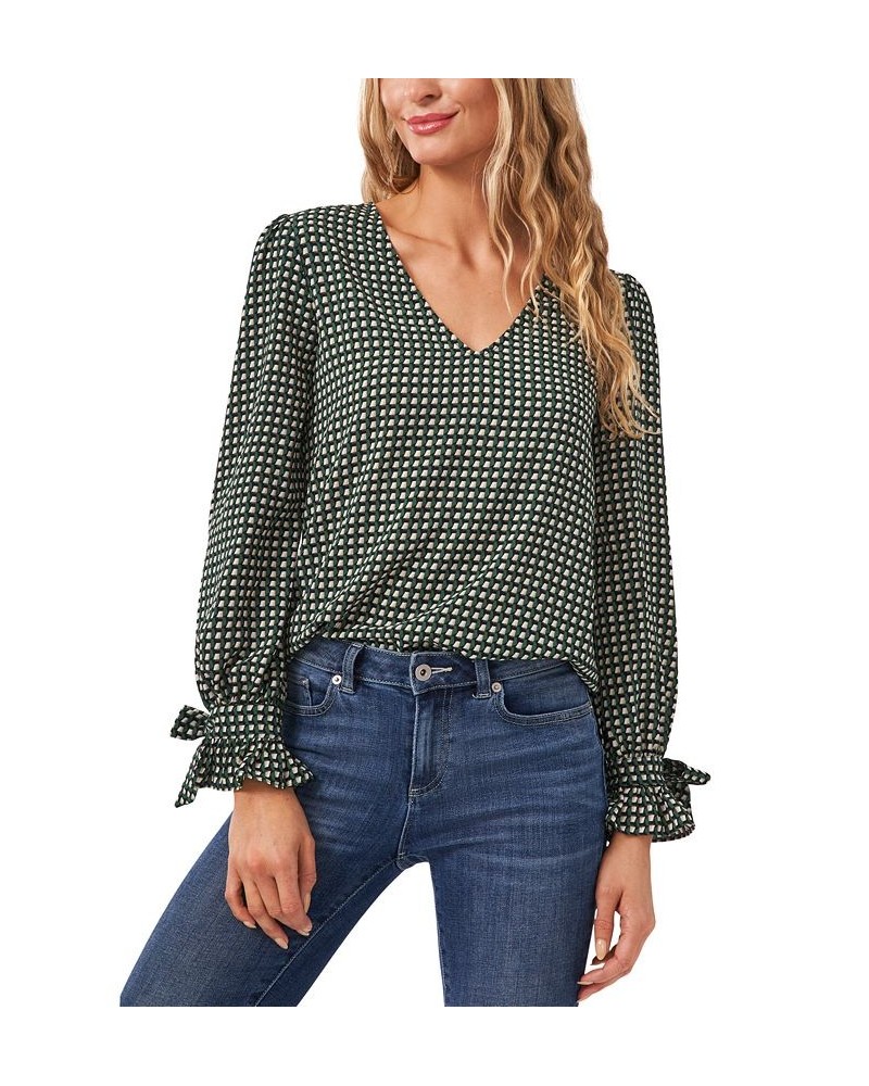 Women's Long Sleeve Floral-Print Tie-Sleeve Blouse Multi $22.62 Tops