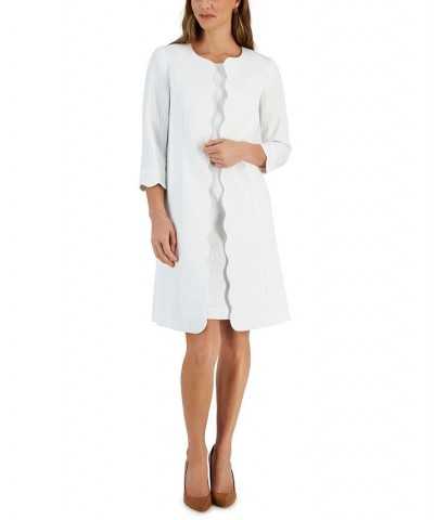 Women's Collarless Scallop-Trim Open-Front Jacket Topper Lily White $44.50 Jackets