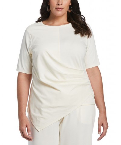 Plus Size Drape Front Knit Elbow Sleeve Top White $44.50 Tops