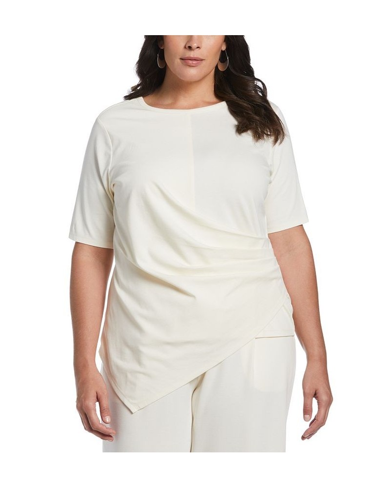 Plus Size Drape Front Knit Elbow Sleeve Top White $44.50 Tops