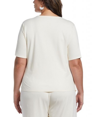 Plus Size Drape Front Knit Elbow Sleeve Top White $44.50 Tops