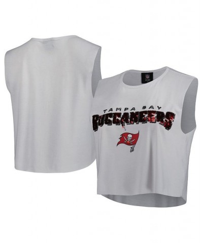 Women's White Tampa Bay Buccaneers Sequin Tri-Blend Cropped Tank Top White $24.00 Tops