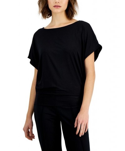 Women's Banded-Hem Boat-Neck Top Black $19.11 Tops