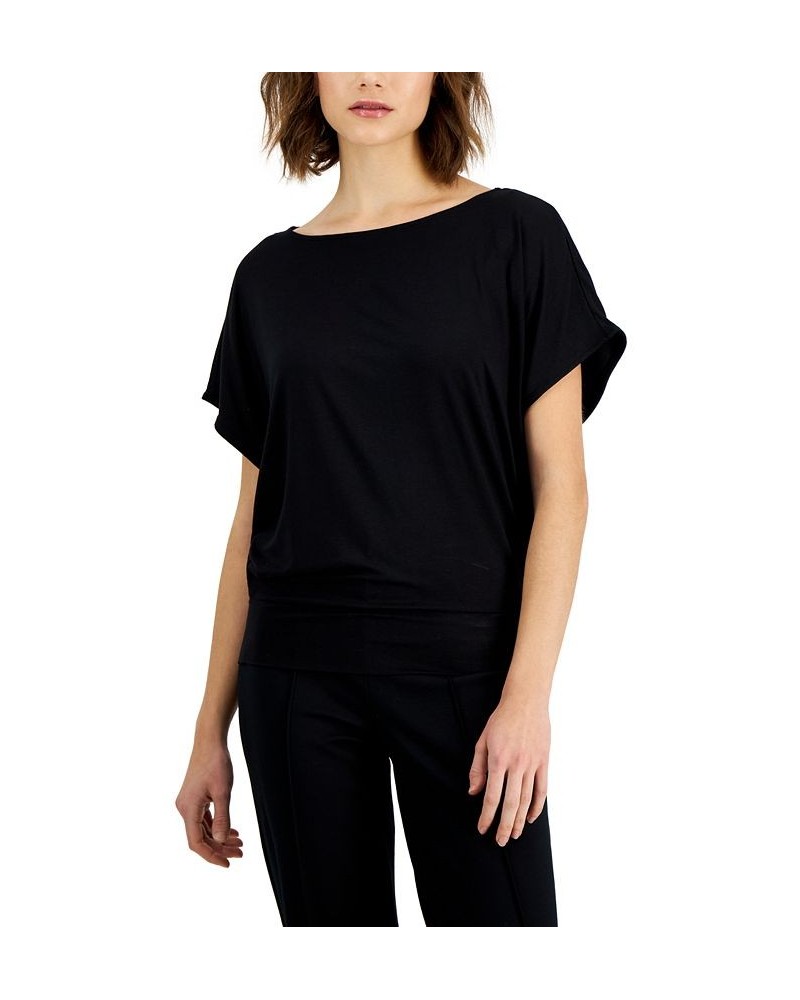 Women's Banded-Hem Boat-Neck Top Black $19.11 Tops