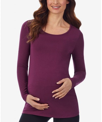 Women's Softwear with Stretch Maternity Long Sleeve Ballet Neck Top Purple $11.41 Tops