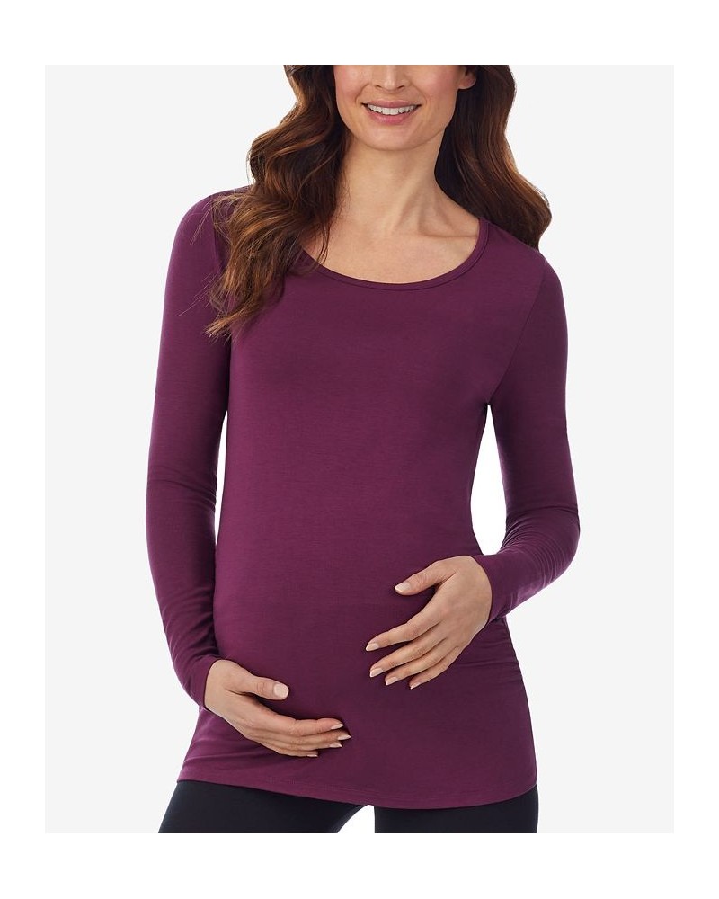 Women's Softwear with Stretch Maternity Long Sleeve Ballet Neck Top Purple $11.41 Tops