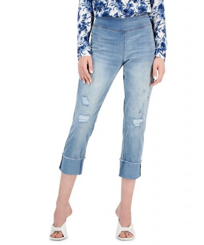 Women's Mid Rise Straight-Leg Pull-On Jeans Light Indigo $25.99 Jeans
