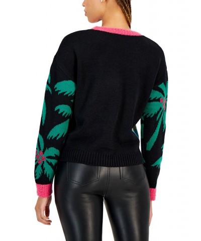 Juniors' Sequined Embroidered Sweater Black $16.83 Sweaters