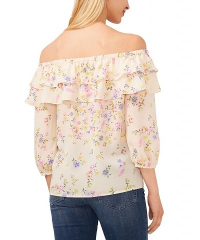 Women's Floral-Print Ruffled Off-The-Shoulder Blouse White $35.88 Tops