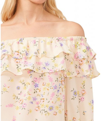 Women's Floral-Print Ruffled Off-The-Shoulder Blouse White $35.88 Tops