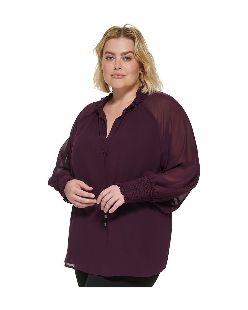 Plus Size Ruffled Tie-Neck Top Purple $29.30 Tops