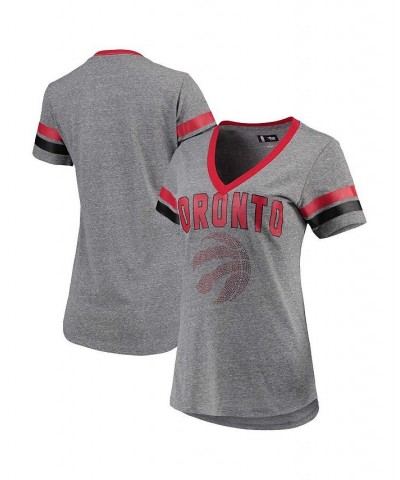 Women's Gray Red Toronto Raptors Walk Off Crystal Applique Logo V-Neck T-shirt Gray, Red $25.95 Tops