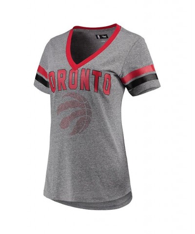 Women's Gray Red Toronto Raptors Walk Off Crystal Applique Logo V-Neck T-shirt Gray, Red $25.95 Tops