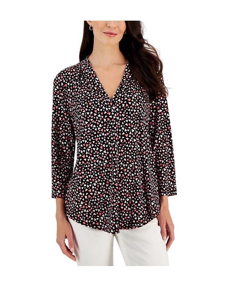 Petite 3/4 Sleeve Heart Party Print Top Deep Black Combo $20.16 Tops