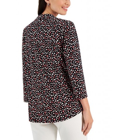 Petite 3/4 Sleeve Heart Party Print Top Deep Black Combo $20.16 Tops