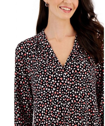 Petite 3/4 Sleeve Heart Party Print Top Deep Black Combo $20.16 Tops