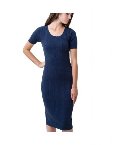 Womens' Fitted Cable Sweater Dress Blue $25.78 Dresses