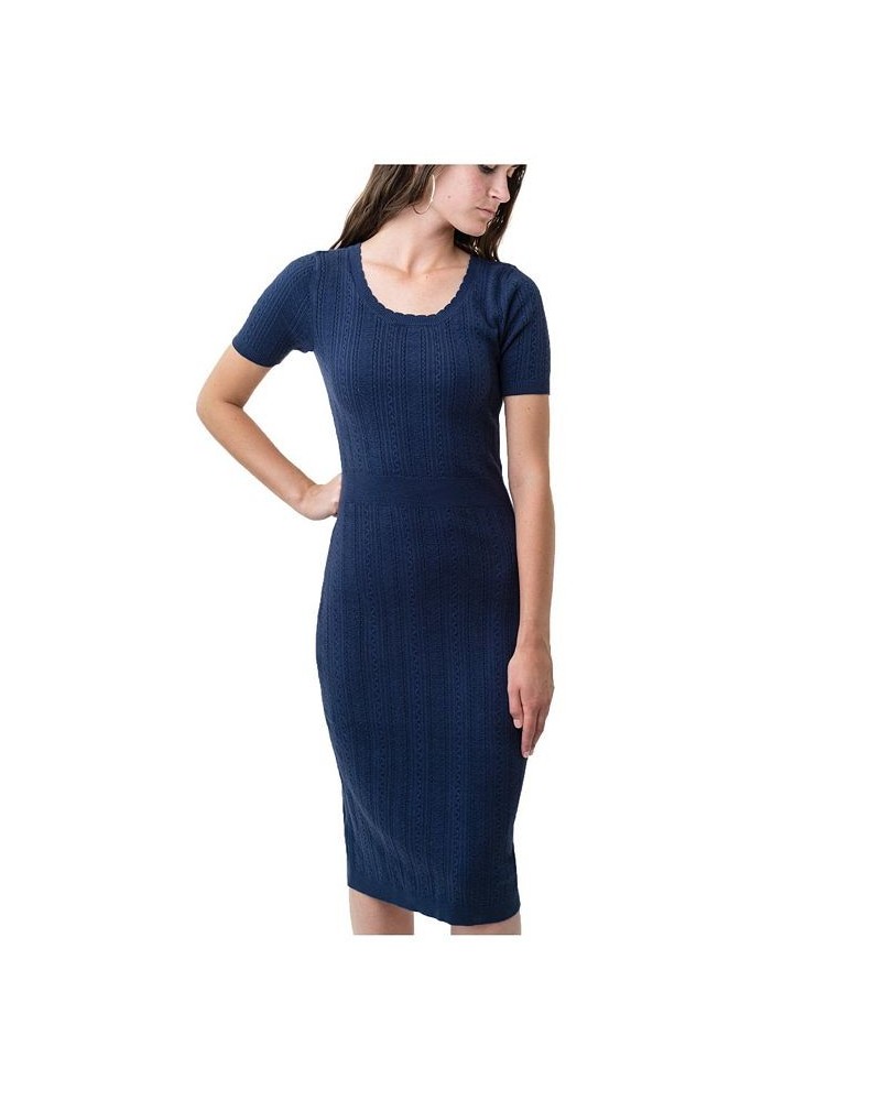 Womens' Fitted Cable Sweater Dress Blue $25.78 Dresses