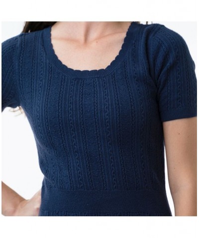 Womens' Fitted Cable Sweater Dress Blue $25.78 Dresses