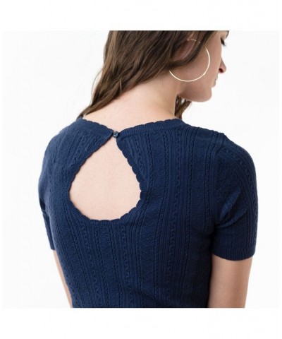 Womens' Fitted Cable Sweater Dress Blue $25.78 Dresses