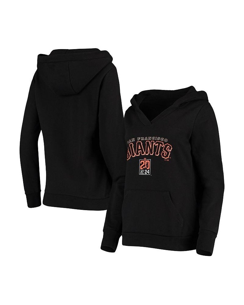 Women's Branded Black San Francisco Giants 20 at 24 Classic Defend V-Neck Pullover Hoodie Black $31.50 Sweatshirts