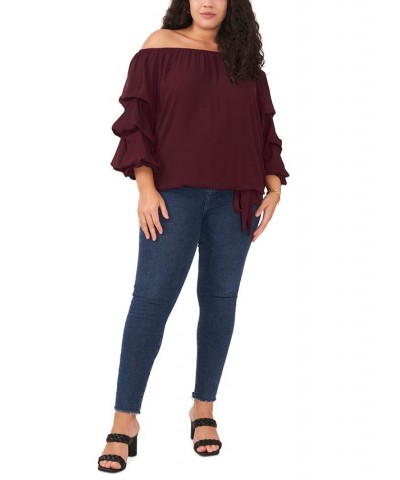 Plus Size Bubble-Sleeve Off-The-Shoulder Top Red $25.62 Tops