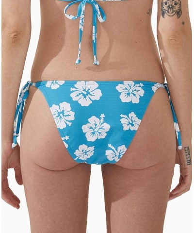 Women's Printed Fixed-Side-Tie O-Ring Brazilian Bikini Bottoms Bonnie Blue Hibiscus $17.84 Swimsuits