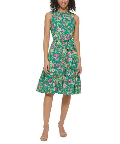 Petite Sleeveless Pebble-Crepe Tie-Waist Dress Green $61.92 Dresses