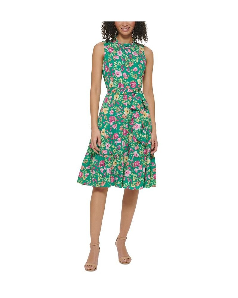 Petite Sleeveless Pebble-Crepe Tie-Waist Dress Green $61.92 Dresses