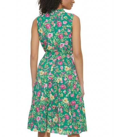 Petite Sleeveless Pebble-Crepe Tie-Waist Dress Green $61.92 Dresses