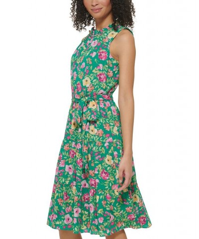 Petite Sleeveless Pebble-Crepe Tie-Waist Dress Green $61.92 Dresses