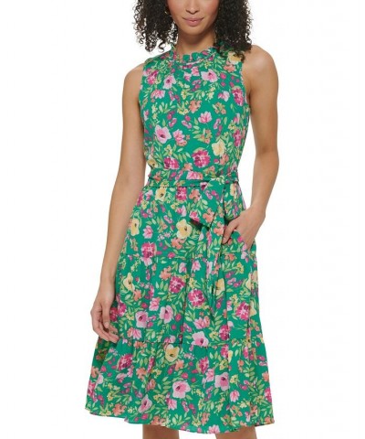 Petite Sleeveless Pebble-Crepe Tie-Waist Dress Green $61.92 Dresses