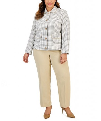 Plus Size Five-Button Jacket & Slim Pants Tan/Beige $140.80 Suits