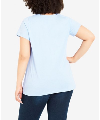 Plus Size Gathered V-neck Cotton Top Blue $30.09 Tops