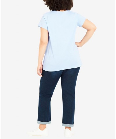 Plus Size Gathered V-neck Cotton Top Blue $30.09 Tops