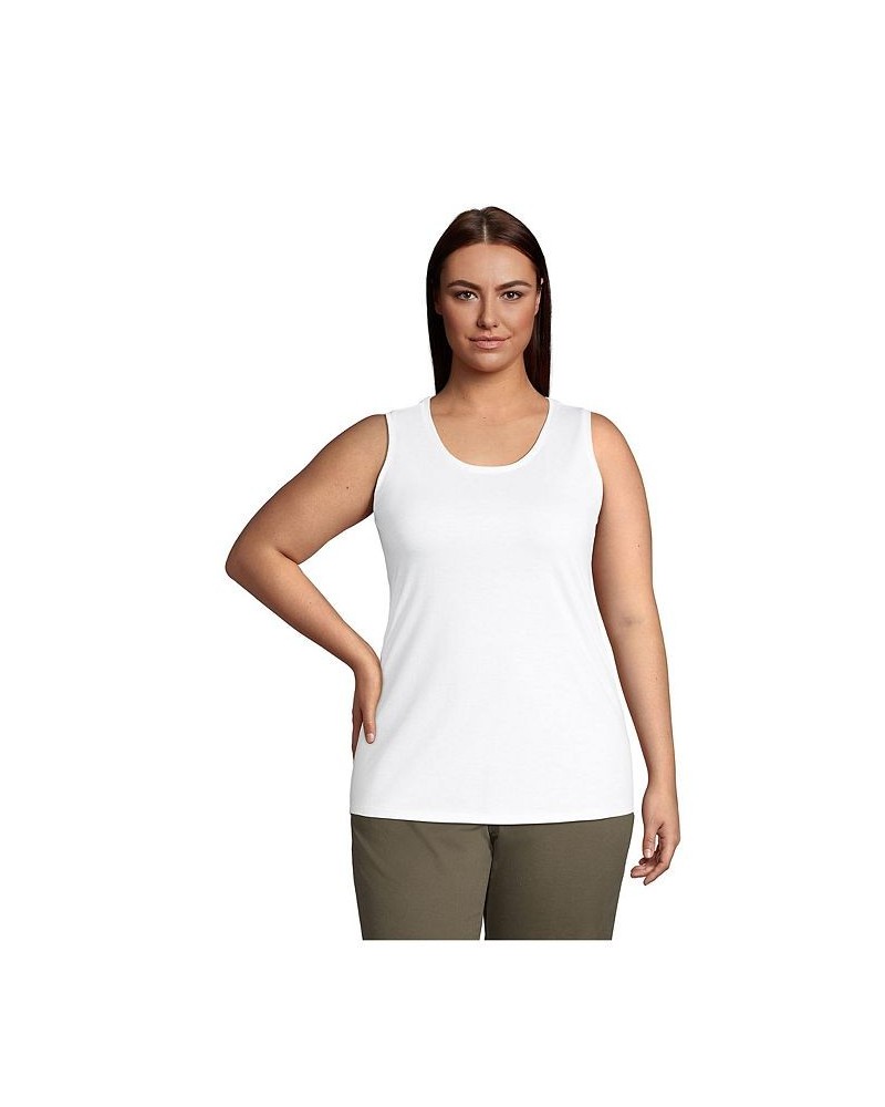 Women's Plus Size Supima Cotton Scoop Neck Tunic Tank Top White $20.19 Tops