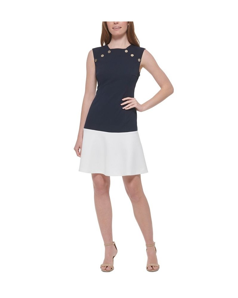 Women's Drop-Waist Button-Trim Dress Blue $25.37 Dresses