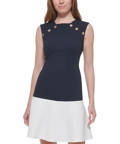 Women's Drop-Waist Button-Trim Dress Blue $25.37 Dresses