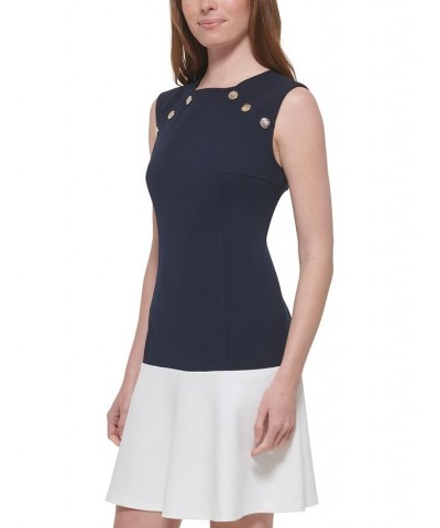 Women's Drop-Waist Button-Trim Dress Blue $25.37 Dresses