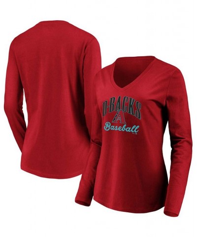 Women's Red Arizona Diamondbacks Victory Script V-Neck Long Sleeve T-shirt Red $23.39 Tops