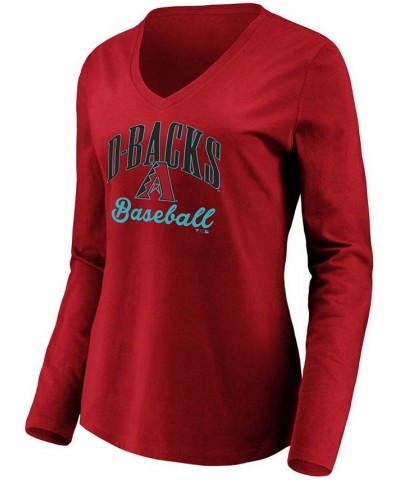 Women's Red Arizona Diamondbacks Victory Script V-Neck Long Sleeve T-shirt Red $23.39 Tops