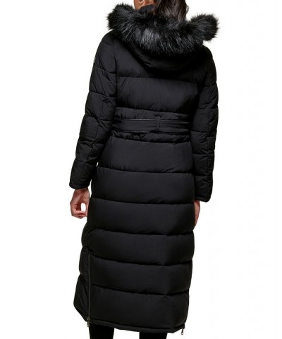 Women's Faux-Fur-Trim Hooded Maxi Puffer Coat Black $86.10 Coats