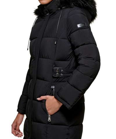 Women's Faux-Fur-Trim Hooded Maxi Puffer Coat Black $86.10 Coats