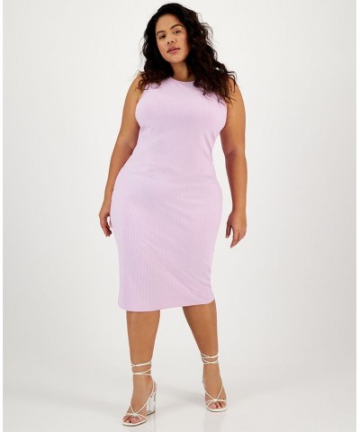 Plus Size Crewneck Knit Midi Dress Purple $20.30 Dresses