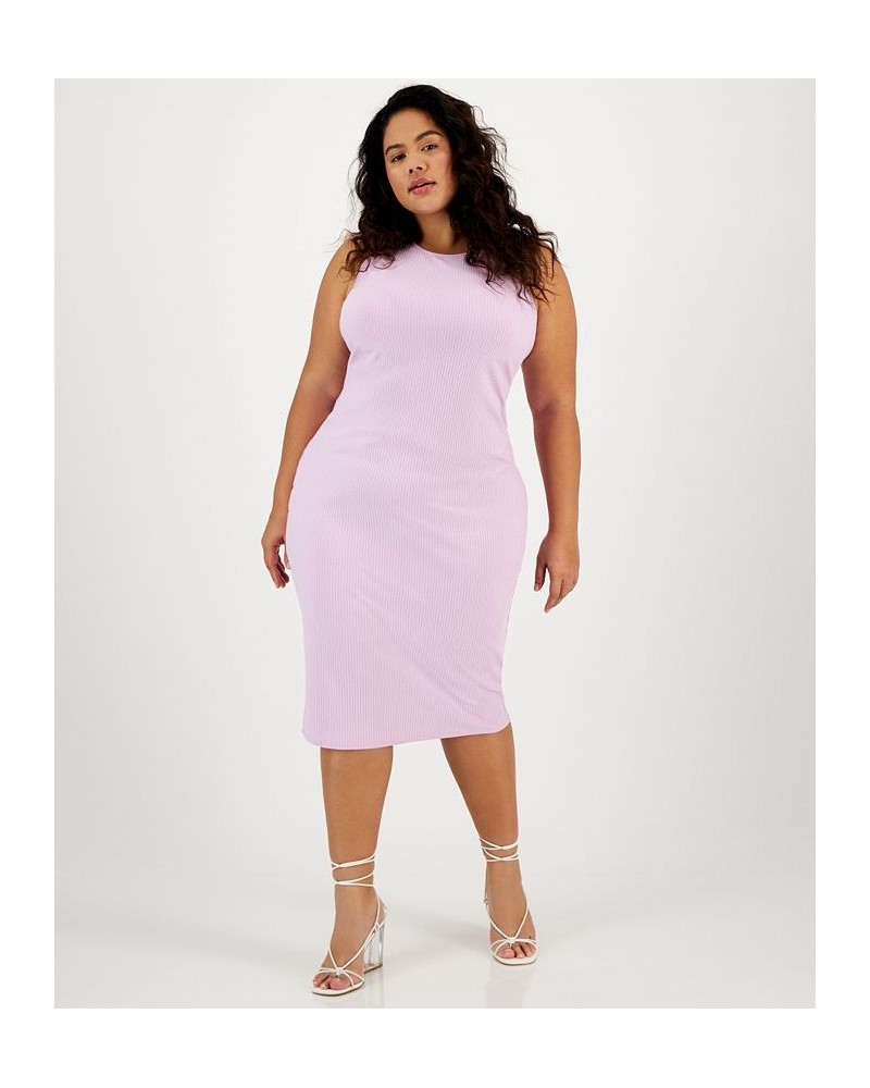 Plus Size Crewneck Knit Midi Dress Purple $20.30 Dresses