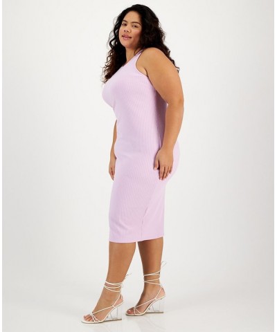 Plus Size Crewneck Knit Midi Dress Purple $20.30 Dresses