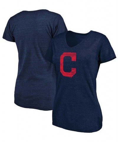 Women's Heathered Navy Cleveland Indians Core Weathered Tri-Blend V-Neck T-shirt Heather Navy $16.80 Tops