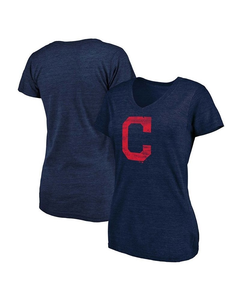 Women's Heathered Navy Cleveland Indians Core Weathered Tri-Blend V-Neck T-shirt Heather Navy $16.80 Tops