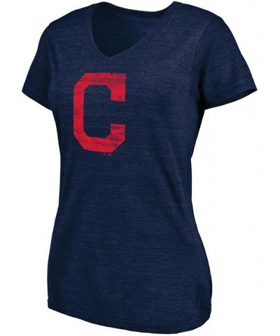 Women's Heathered Navy Cleveland Indians Core Weathered Tri-Blend V-Neck T-shirt Heather Navy $16.80 Tops